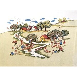 Vintage 1970s Crewel Kit Apple Harvest Paragon Stitchery 12x16" Primative Folk